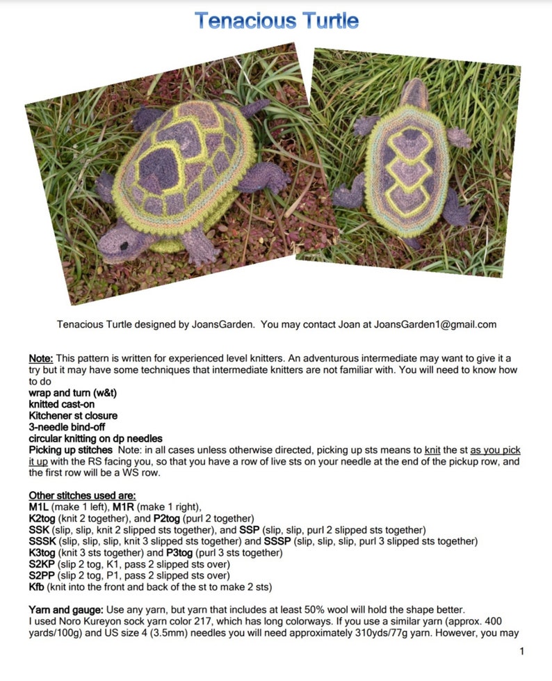 Knitting Pattern - Tenacious Turtle - Etsy