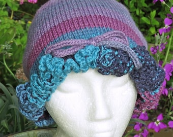 Large Adult Beanie, Hand Knitted, Size (23"/ 58 cm)