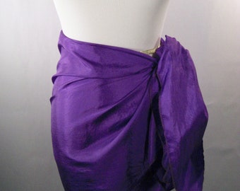 Mini Sarong - Short Pareo - Crinkled Silky Satin -  Royal Purple Sarong - Swimsuit Cover up - Beach Skirt - Beachwear