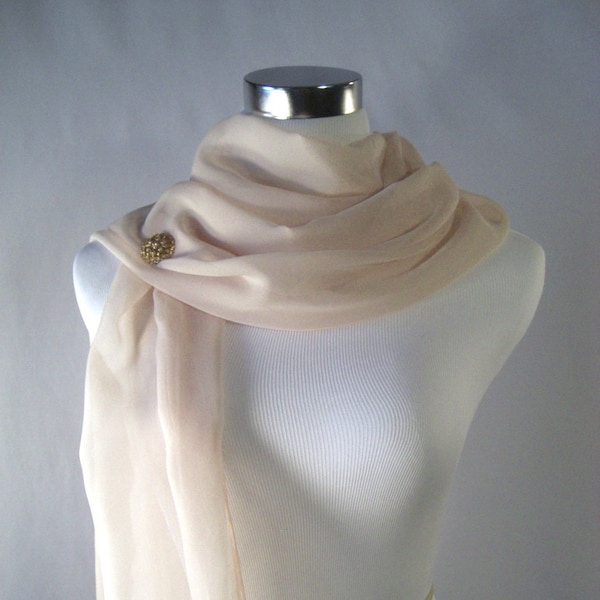 Champagne Beige Chiffon Wedding Scarf / Evening Wrap – Custom Made Long Champagne Beige D ressy Chiffon Scarf – READ Item Details