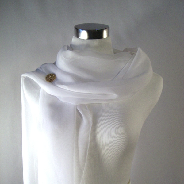 White Chiffon Wedding Scarf / Evening Wrap – Custom Made Long White Dressy Chiffon Scarf – READ Item Details