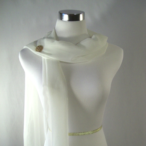 Ivory Cream Chiffon Wedding Scarf / Evening Wrap – Custom Made Long Ivory Cream Dressy Chiffon Scarf – READ Item Details