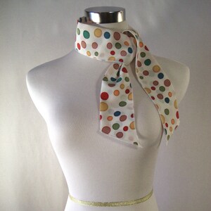 Ponytail Scarf - Headband - Necktie - Hatband - Multi Color Dots -  Silky Satin Peachskin