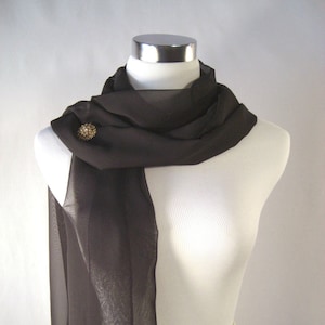 Black Chiffon Wedding Scarf / Evening Wrap Custom Made Long Black Dressy Chiffon Scarf READ Item Details image 1