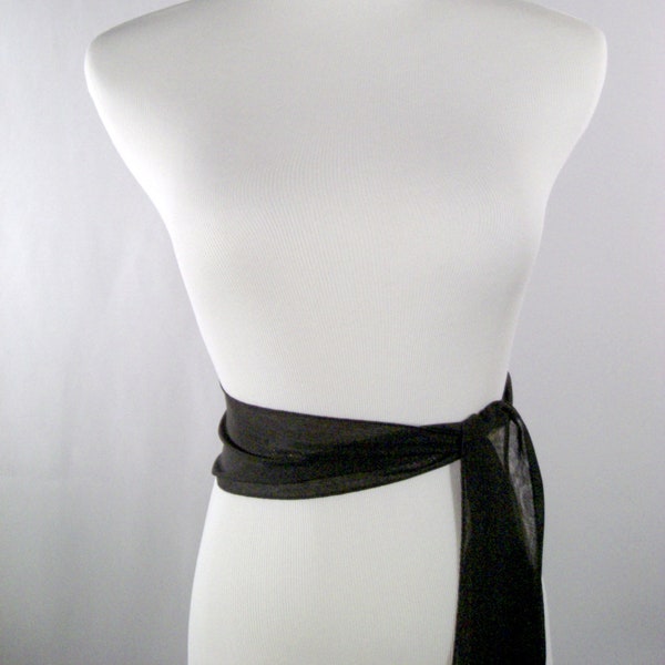Black Chiffon Sash / Belt / Tie – Double Thickness Black Chiffon – Custom Made / Multi Width / Multi Length – READ Item Details