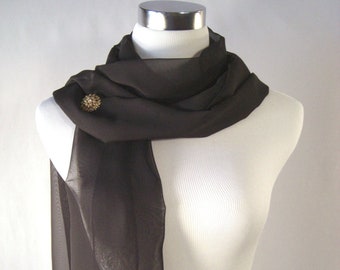 Black Chiffon Wedding Scarf / Evening Wrap – Custom Made Long Black Dressy Chiffon Scarf – READ Item Details