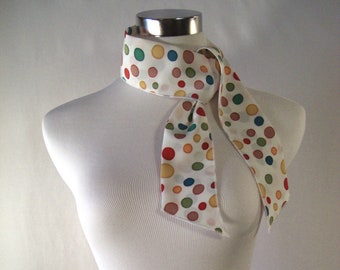 Ponytail Scarf - Headband - Necktie - Hatband - Multi Color Dots -  Silky Satin Peachskin