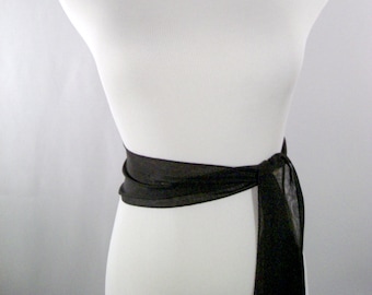 Black Chiffon Sash Belt Tie Double Thickness Black Chiffon