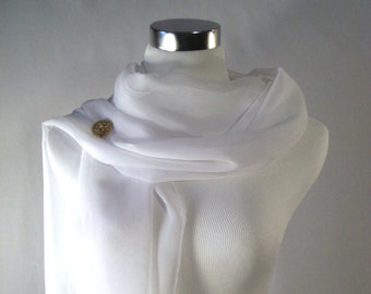 White Chiffon Wedding Scarf / Evening Wrap – Custom Made Long White Dressy Chiffon Scarf – READ Item Details