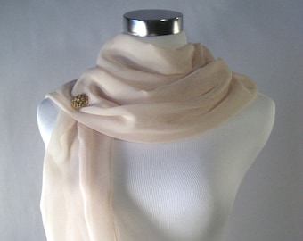 Champagne Beige Chiffon Wedding Scarf / Evening Wrap – Custom Made Long Champagne Beige D ressy Chiffon Scarf – READ Item Details