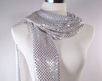 Silver Sequin Party Scarf – Shiny Dressy Long Silver Sequin Scarf – Gift Under 30 - READ Item Details
