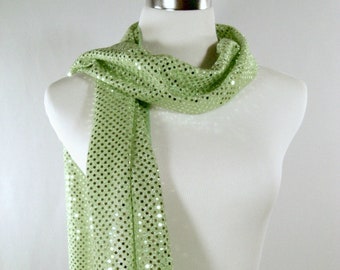 Lime Green Sequin Party Scarf – Shiny Dressy Long Lime Green Sequin Scarf – Gift Under 30 - READ Item Details