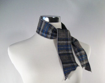 Ponytail Scarf - Headband - Necktie - Hatband - Gray Blue White Plaid -  Brushed Cotton Plaid