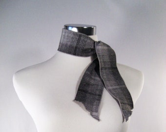 Ponytail Scarf - Headband - Necktie - Hatband - Gray Black Plaid -  Brushed Cotton Plaid