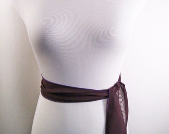 Aubergine Chiffon Sash / Belt / Tie – Double Thickness Eggplant Chiffon – Custom Made / Multi Width / Multi Length – READ Item Details