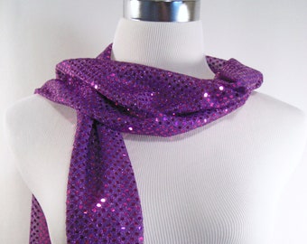 Purple Sequin Party Scarf – Shiny Dressy Long Purple Sequin Scarf – Gift Under 30 -  READ Item Details