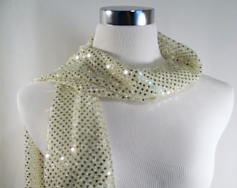 Champagne Sequin Party Scarf – Shiny Dressy Long Champagne Sequin Scarf – Gift Under 30 - READ Item Details