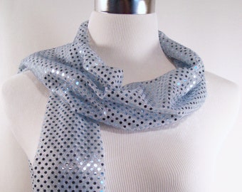 Light Blue Sequin Party Scarf – Shiny Dressy Long Baby Blue Sequin Scarf – READ Item Details