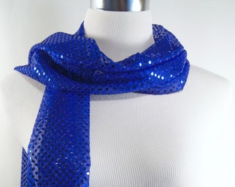 Royal Blue Sequin Party Scarf – Shiny Dressy Long Cobalt Blue Sequin Scarf – READ Item Details
