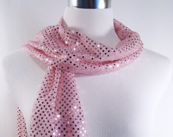 Pink Sequin Party Scarf – Shiny Dressy Long Pink Sequin Scarf – Gift Under 30 - READ Item Details