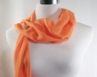 Orange Chiffon Wedding Scarf / Evening Wrap – Custom Made Long Orange Dressy Chiffon Scarf – READ Item Details