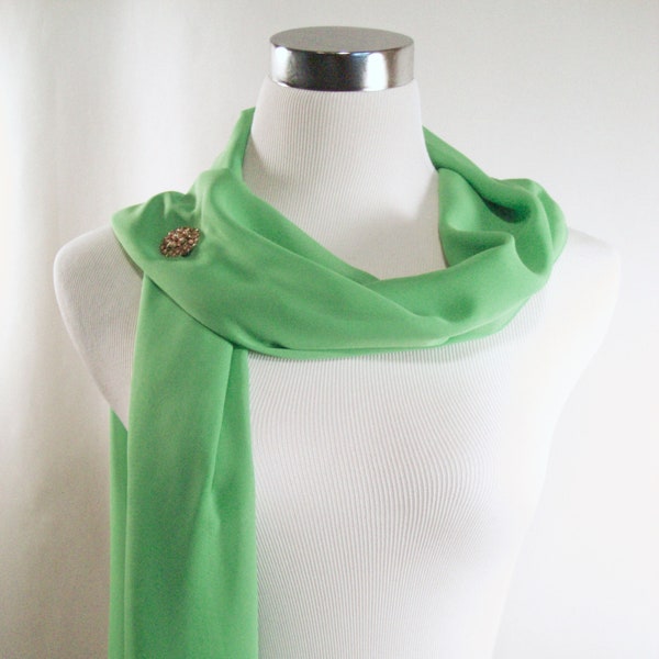 Spring Green Chiffon Wedding Scarf / Evening Wrap – Custom Made Long Spring Green Dressy Chiffon Scarf – READ Item Details