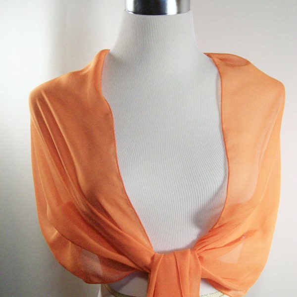Orange Chiffon Evening Wrap / Shawl – Custom Made Tangerine Orange Chiffon Evening Wrap / Shawl / Wedding Scarf – READ Item Details