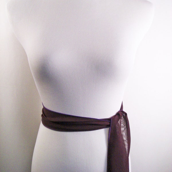 Aubergine Chiffon Sash / Belt / Tie – Double Thickness Eggplant Chiffon – Custom Made / Multi Width / Multi Length – READ Item Details