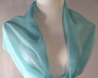 Evening Wrap - Turquoise Silky Chiffon Wedding Wrap - Shawl Stole Drape - Formal Turquoise Bridal Shawl - Extra Long Scarf - Custom Made