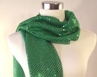 Emerald Green Sequin Party Scarf – Shiny Dressy Long Kelly Green Sequin Scarf – READ Item Details