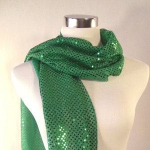 Emerald Green Sequin Party Scarf – Shiny Dressy Long Kelly Green Sequin Scarf – READ Item Details