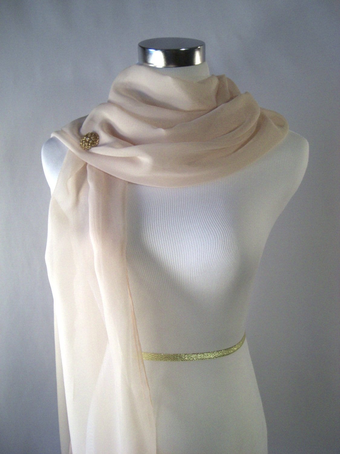 Champagne Beige Chiffon Wedding Scarf / Evening Wrap – Custom Made Long Champagne Beige D ressy Chiffon Scarf – READ Item Details