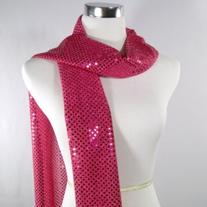 Fuchsia Sequin Party Scarf Shiny Dressy Long Hot Pink Sequin Scarf READ Item Details image 1