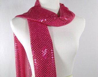 Fuchsia Sequin Party Scarf – Shiny Dressy Long Hot Pink Sequin Scarf – Gift Under 30 -  READ Item Details