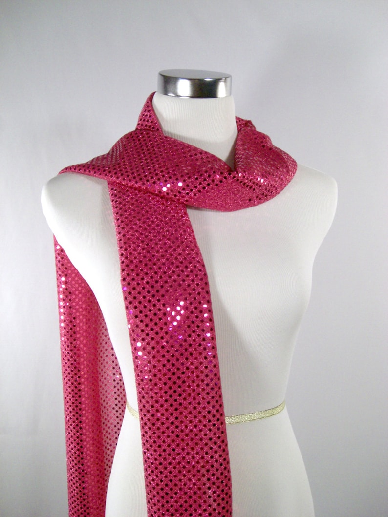 Fuchsia Sequin Party Scarf Shiny Dressy Long Hot Pink Sequin Scarf READ Item Details image 1