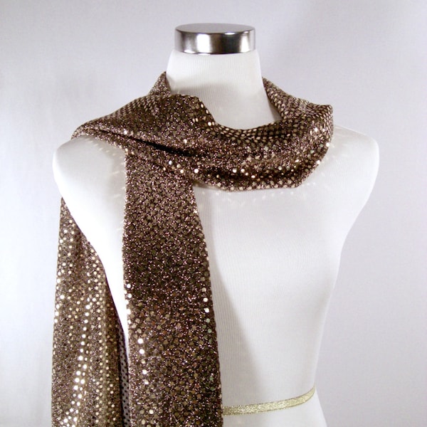 Gold on Black Sequin Party Scarf – Shiny Dressy Long Gold on Black Sequin Scarf – READ Item Details