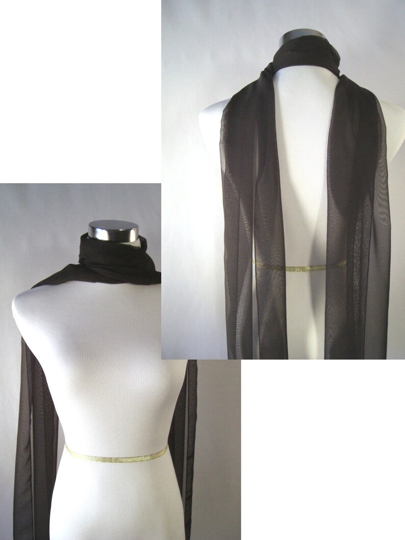 Black Chiffon Wedding Scarf / Evening Wrap Custom Made Long Black Dressy Chiffon Scarf READ Item Details image 3