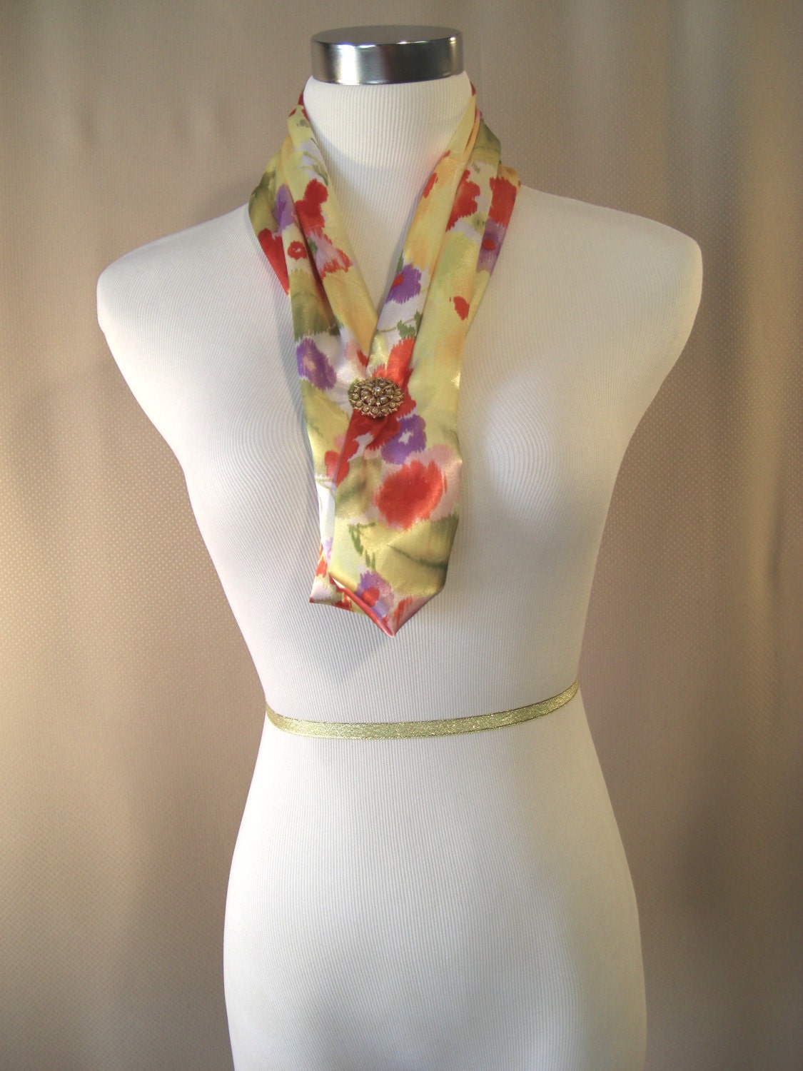 Cowl Infinity Scarf - Golden Yellow Floral Silky Satin - Etsy