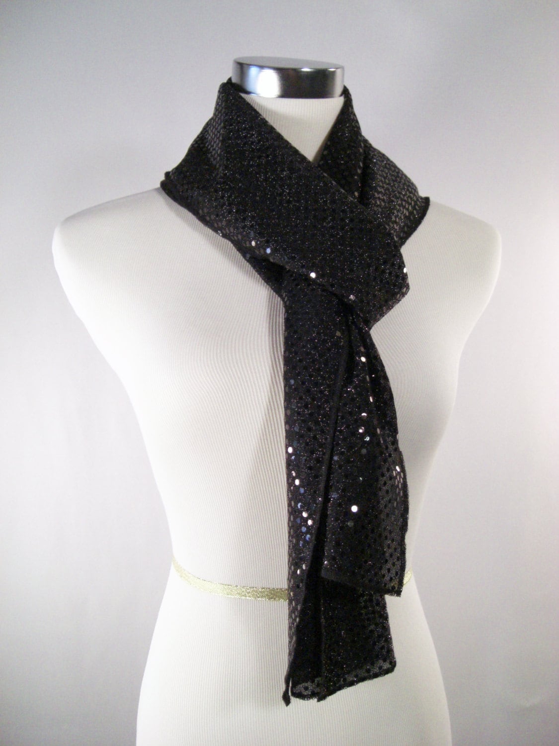 Black Sequin Party Scarf – Shiny Dressy Long Black Sequin