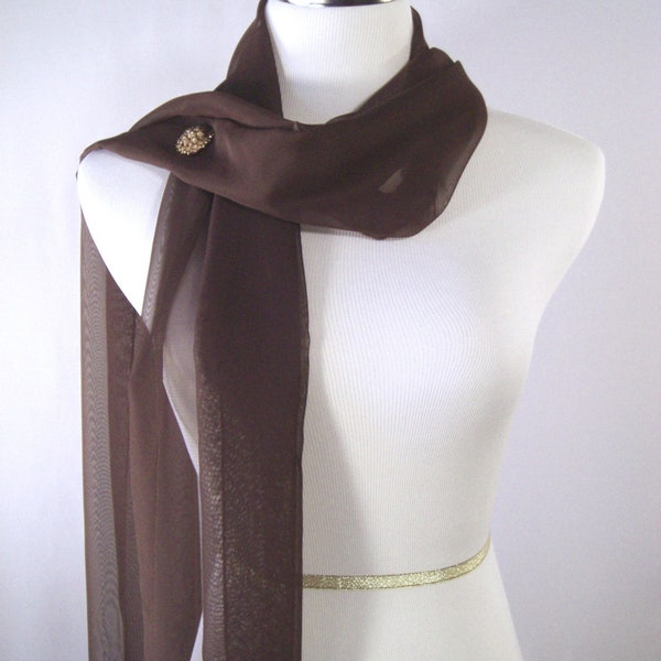 Brown Chiffon Wedding Scarf / Evening Wrap – Custom Made Long Brown Dressy Chiffon Scarf – READ Item Details