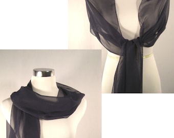 Navy Blue Chiffon Evening Wrap / Shawl – Custom Made Navy Blue Chiffon Evening Wrap / Shawl / Wedding Scarf – READ Item Details