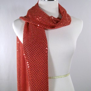 Red Sequin Party Scarf – Shiny Dressy Long Red Sequin Scarf – Gift Under 30 - READ Item Details