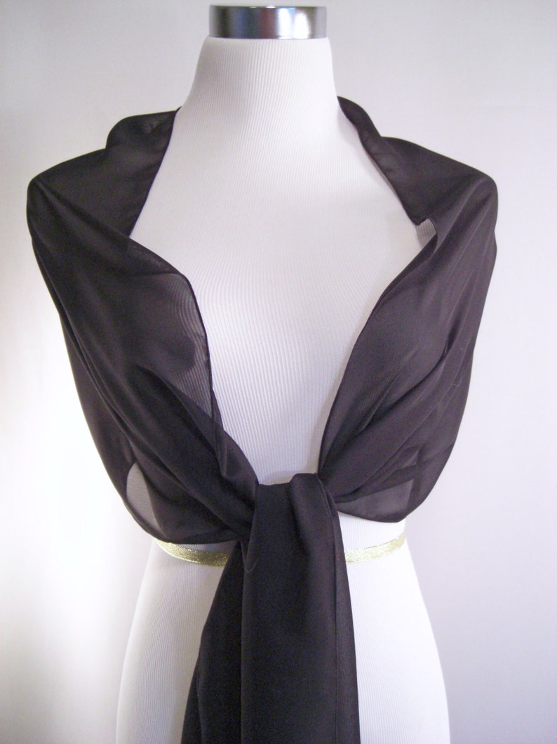 Black Chiffon Wedding Scarf / Evening Wrap Custom Made Long Black Dressy Chiffon Scarf READ Item Details image 2