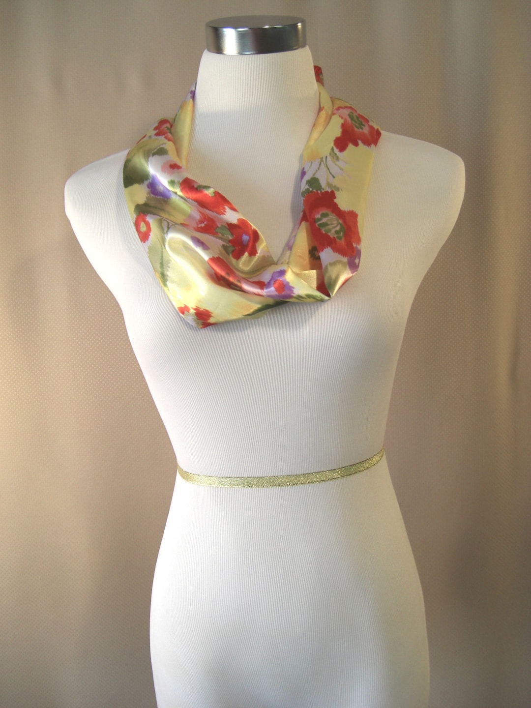 Cowl Infinity Scarf - Golden Yellow Floral Silky Satin - Etsy