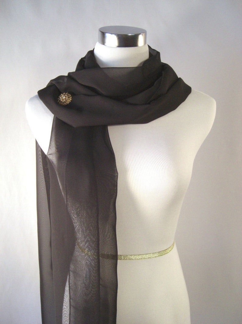 Black Chiffon Wedding Scarf / Evening Wrap Custom Made Long Black Dressy Chiffon Scarf READ Item Details image 1