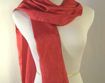 Long Red Scarf - Crinkled Silky Satin Scarf - Shiny Red Scarf - Dressy Scarf