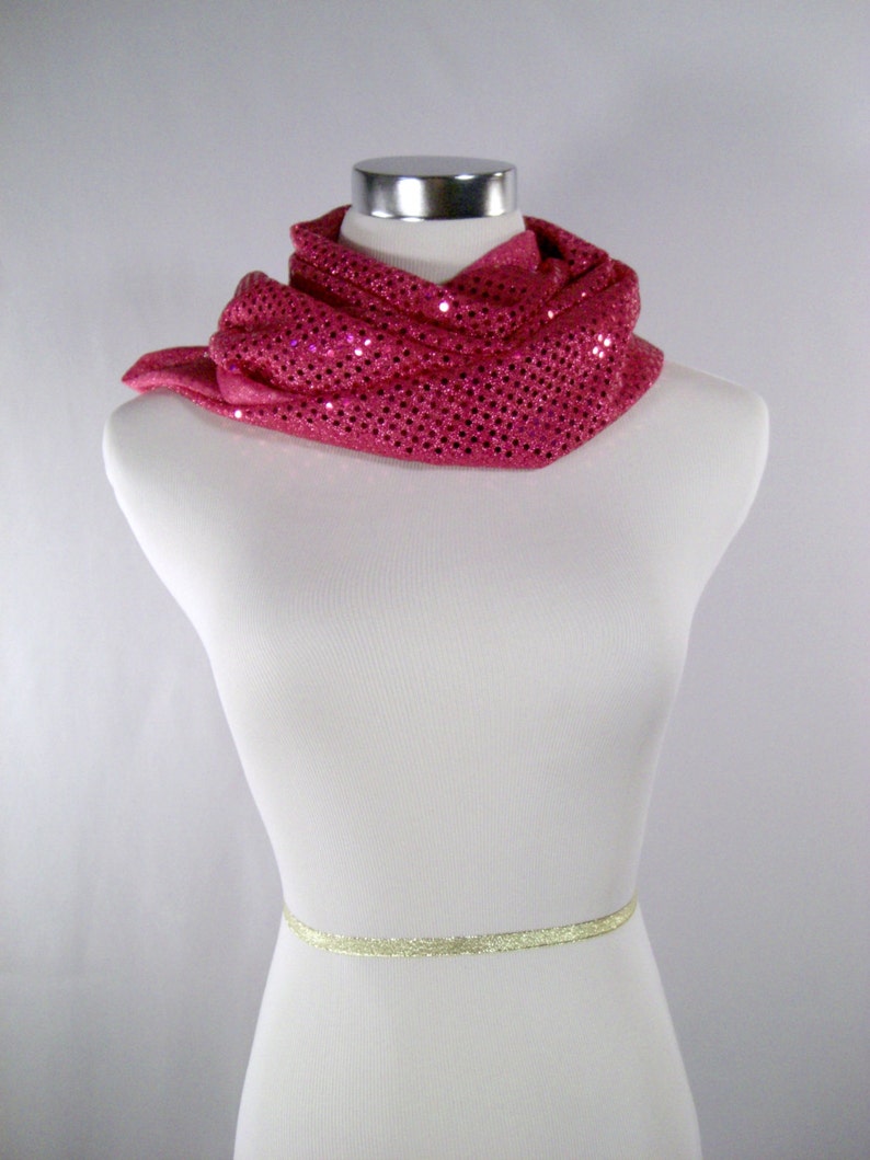 Fuchsia Sequin Party Scarf Shiny Dressy Long Hot Pink Sequin Scarf READ Item Details image 3