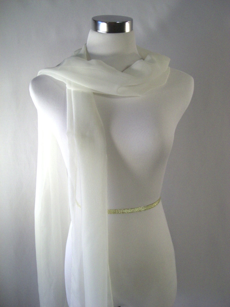 Ivory Chiffon Evening Wrap / Shawl Custom Made Ivory Cream Chiffon Evening Wrap / Shawl / Wedding Scarf READ Item Details image 2