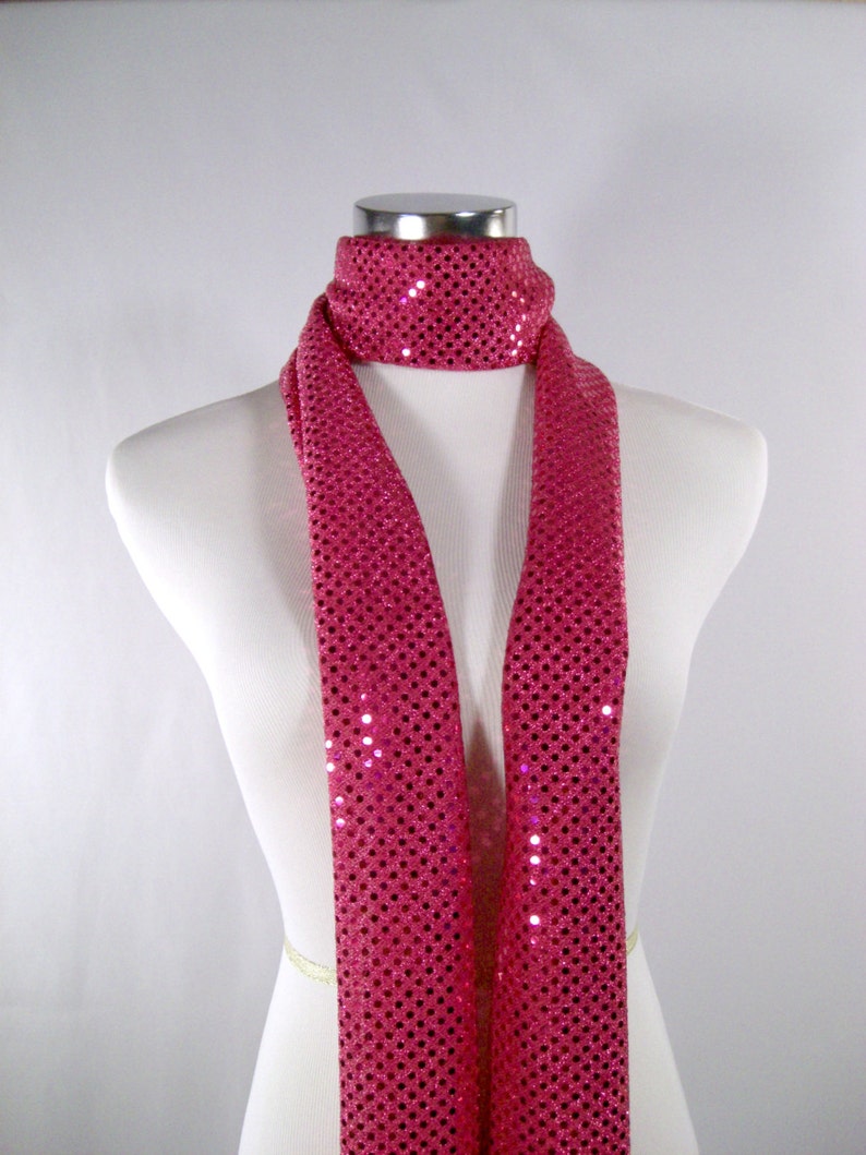 Fuchsia Sequin Party Scarf Shiny Dressy Long Hot Pink Sequin Scarf READ Item Details image 5