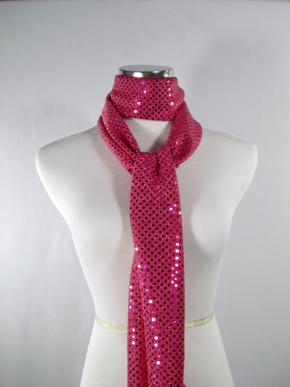 Fuchsia Sequin Party Scarf – Shiny Dressy Long Hot Pink  display picture 2